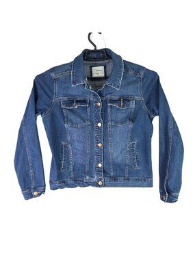 Womens Sonoma Blue Denim Jacket Everyday Stretch Button Front Cotton Blend M